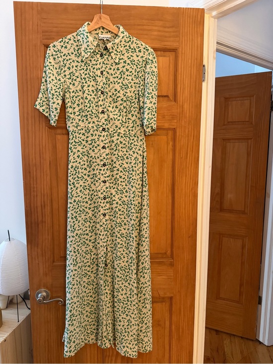 Ganni Dresses & Skirts - Ganni Cream Maxi Shirt Dress with Green Floral Print